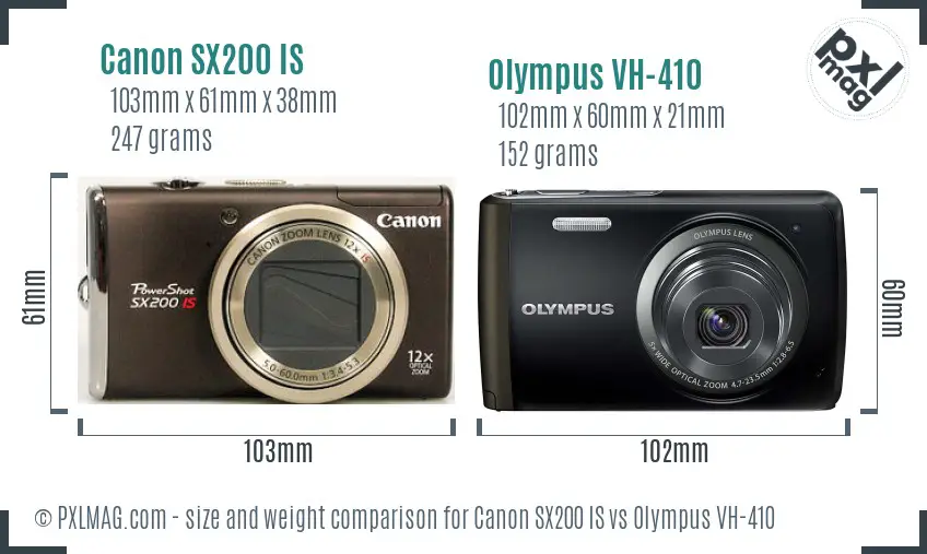 Canon SX200 IS vs Olympus VH-410 size comparison