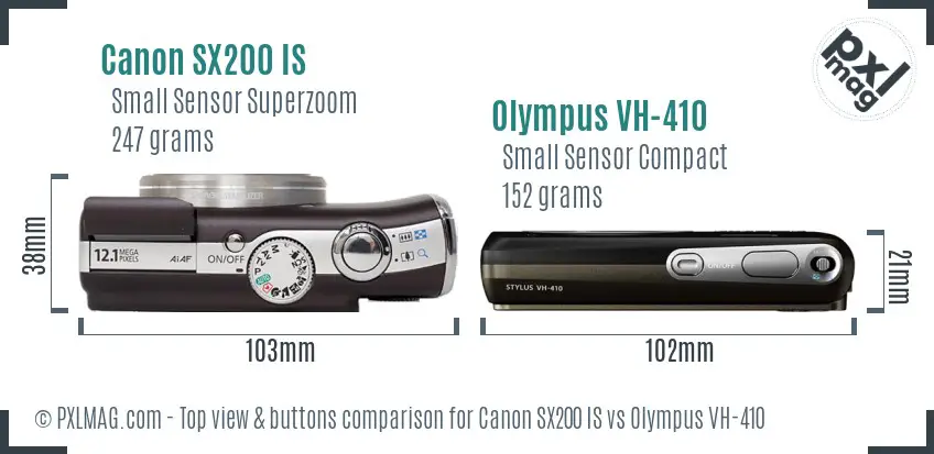 Canon SX200 IS vs Olympus VH-410 top view buttons comparison