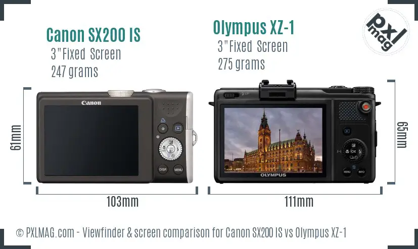 Canon SX200 IS vs Olympus XZ-1 Screen and Viewfinder comparison