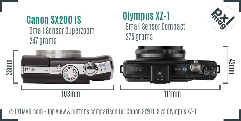 Canon SX200 IS vs Olympus XZ-1 top view buttons comparison
