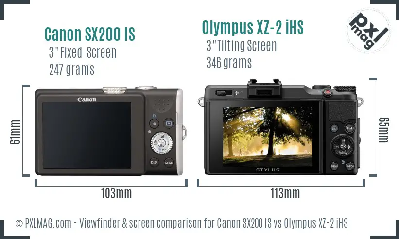 Canon SX200 IS vs Olympus XZ-2 iHS Screen and Viewfinder comparison