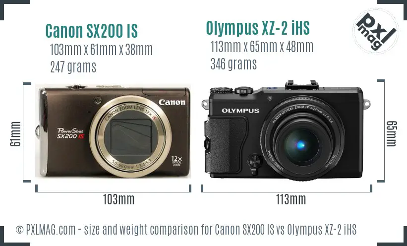 Canon SX200 IS vs Olympus XZ-2 iHS size comparison