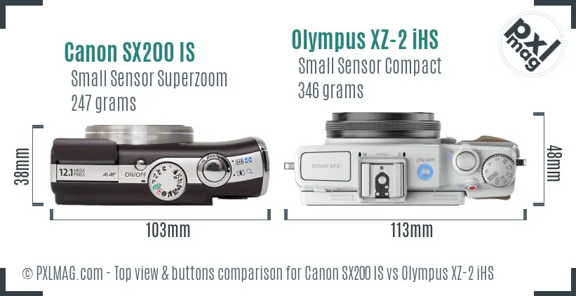 Canon SX200 IS vs Olympus XZ-2 iHS top view buttons comparison