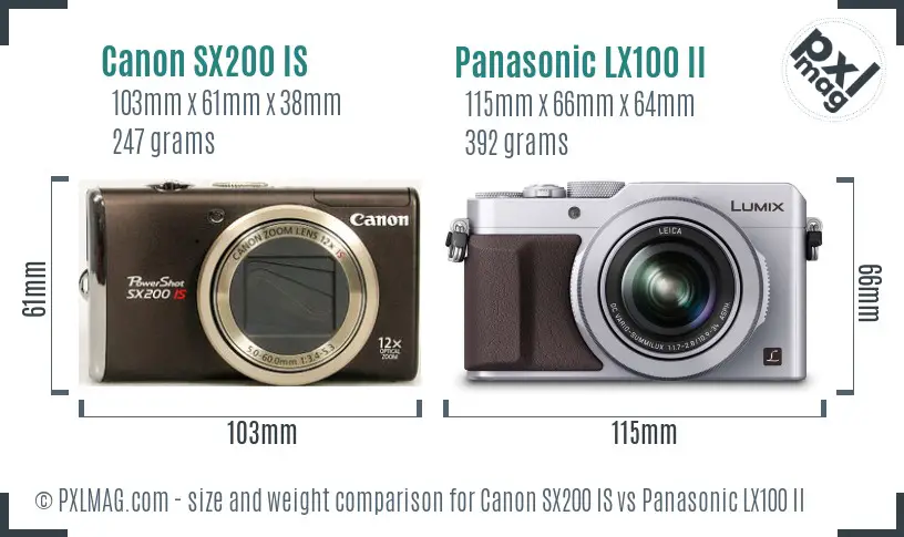 Canon SX200 IS vs Panasonic LX100 II size comparison
