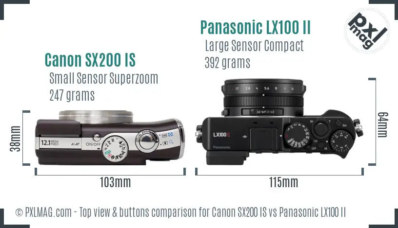 Canon SX200 IS vs Panasonic LX100 II top view buttons comparison