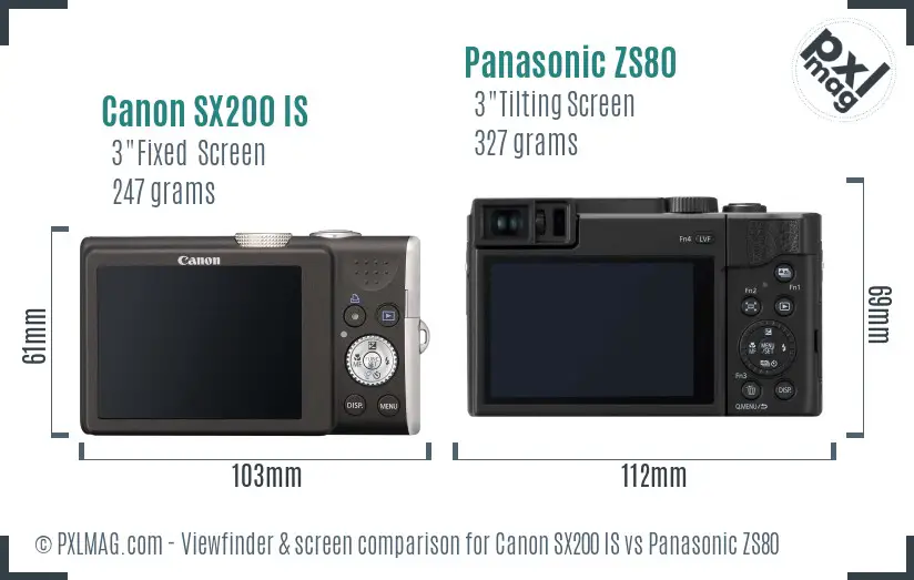 Canon SX200 IS vs Panasonic ZS80 Screen and Viewfinder comparison