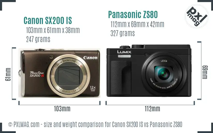 Canon SX200 IS vs Panasonic ZS80 size comparison