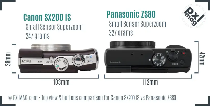 Canon SX200 IS vs Panasonic ZS80 top view buttons comparison
