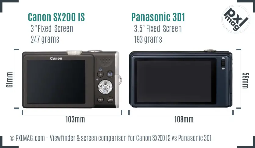 Canon SX200 IS vs Panasonic 3D1 Screen and Viewfinder comparison