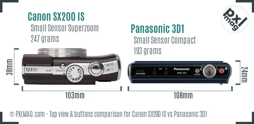 Canon SX200 IS vs Panasonic 3D1 top view buttons comparison