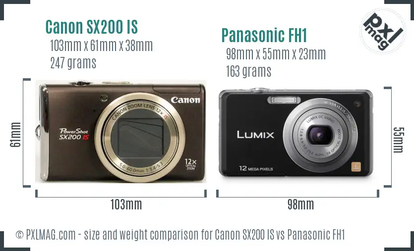 Canon SX200 IS vs Panasonic FH1 size comparison Canon SX200 IS vs Panasonic FH1 size comparison