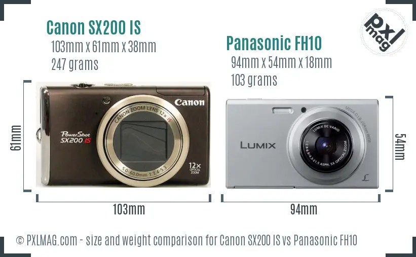 Canon SX200 IS vs Panasonic FH10 size comparison