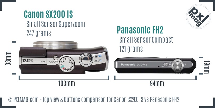 Canon SX200 IS vs Panasonic FH2 top view buttons comparison