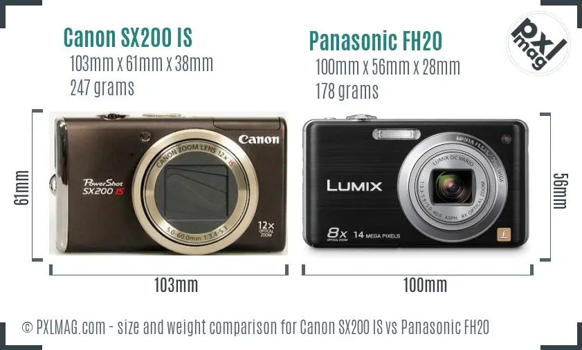 Canon SX200 IS vs Panasonic FH20 size comparison