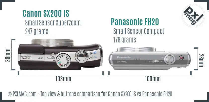 Canon SX200 IS vs Panasonic FH20 top view buttons comparison