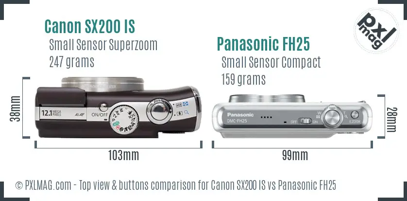 Canon SX200 IS vs Panasonic FH25 top view buttons comparison Canon SX200 IS vs Panasonic FH25 top view buttons comparison