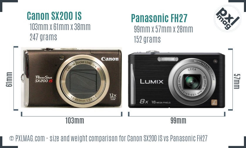 Canon SX200 IS vs Panasonic FH27 size comparison Canon SX200 IS vs Panasonic FH27 size comparison