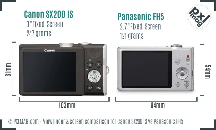 Canon SX200 IS vs Panasonic FH5 Screen and Viewfinder comparison
