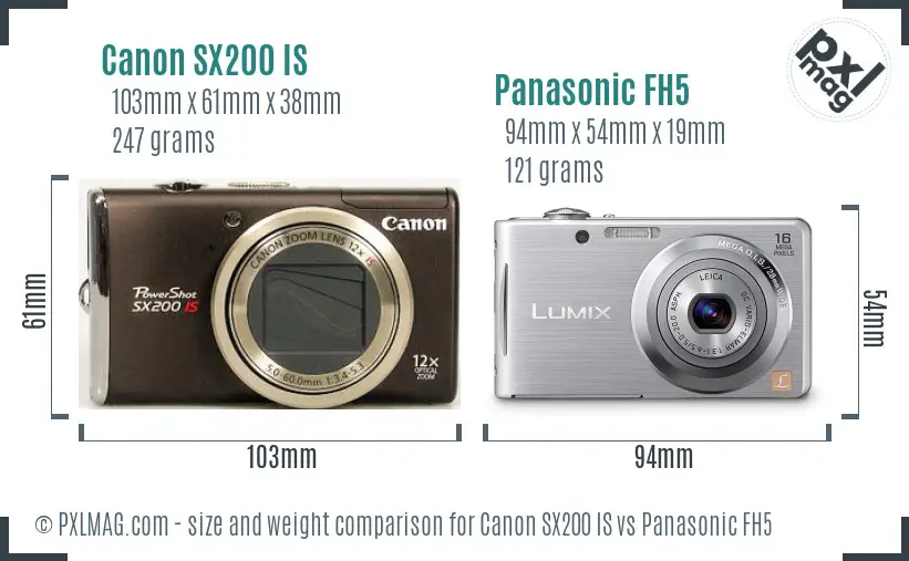 Canon SX200 IS vs Panasonic FH5 size comparison