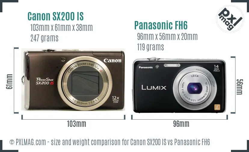 Canon SX200 IS vs Panasonic FH6 size comparison