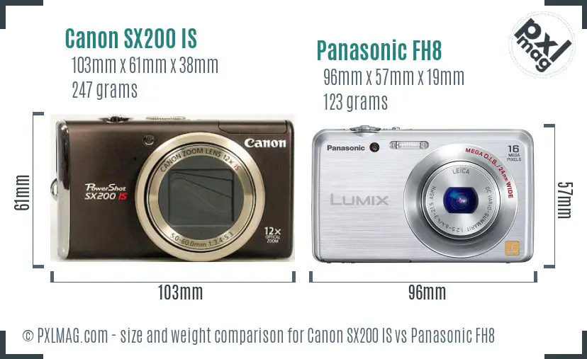 Canon SX200 IS vs Panasonic FH8 size comparison