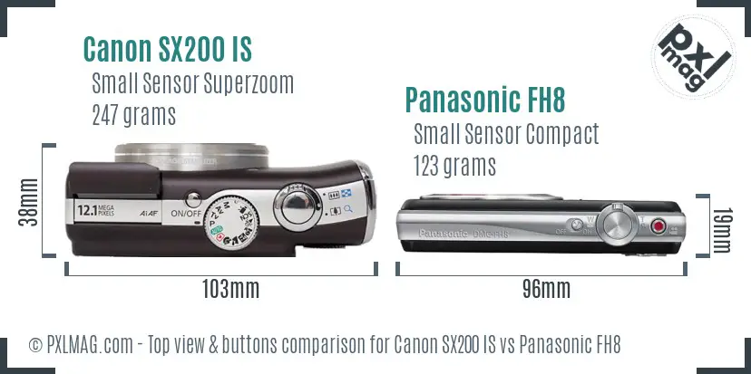 Canon SX200 IS vs Panasonic FH8 top view buttons comparison