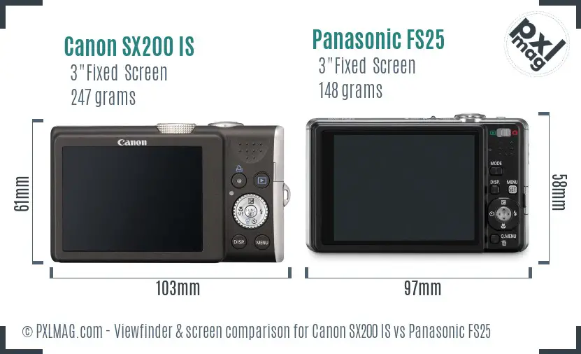 Canon SX200 IS vs Panasonic FS25 Screen and Viewfinder comparison