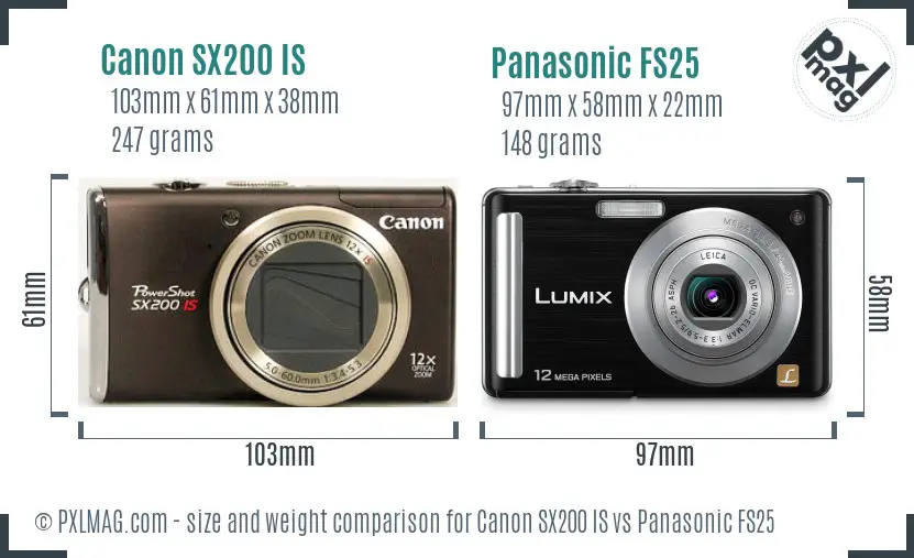 Canon SX200 IS vs Panasonic FS25 size comparison