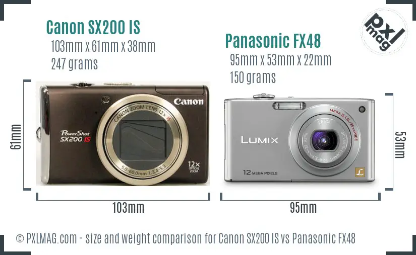 Canon SX200 IS vs Panasonic FX48 size comparison