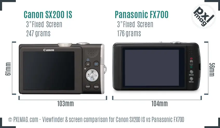 Canon SX200 IS vs Panasonic FX700 Screen and Viewfinder comparison