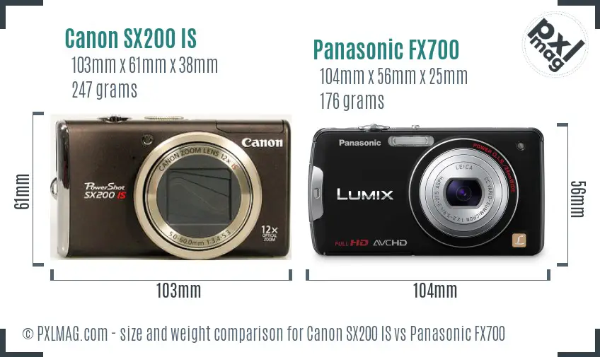 Canon SX200 IS vs Panasonic FX700 size comparison