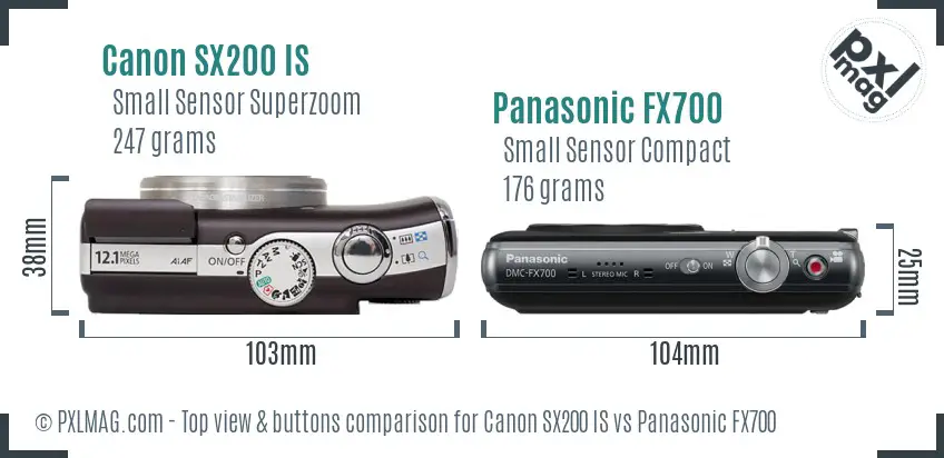 Canon SX200 IS vs Panasonic FX700 top view buttons comparison