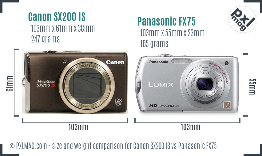 Canon SX200 IS vs Panasonic FX75 size comparison