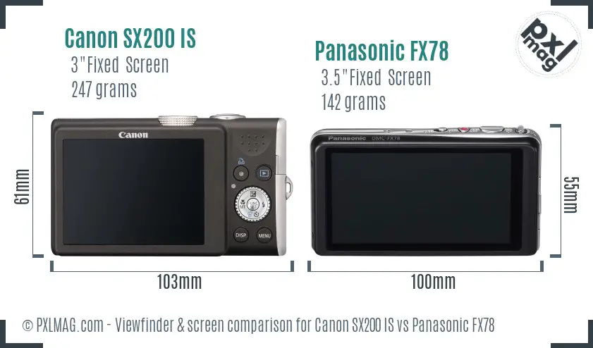Canon SX200 IS vs Panasonic FX78 Screen and Viewfinder comparison