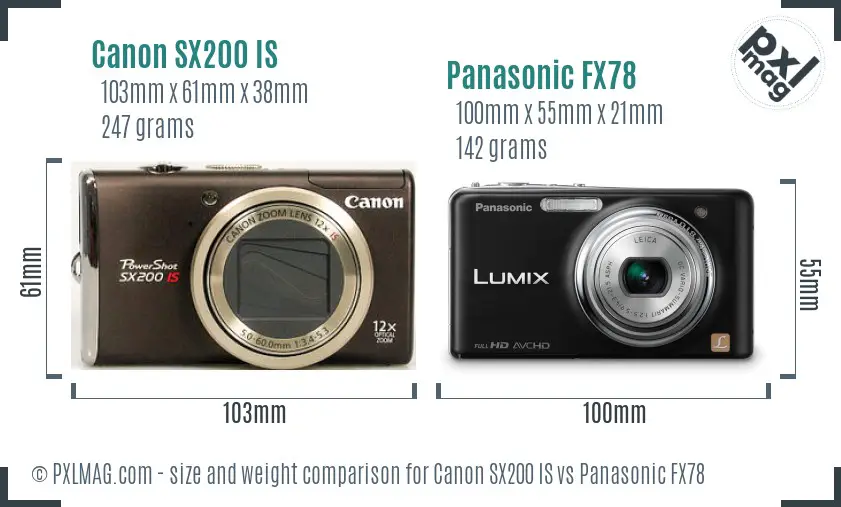 Canon SX200 IS vs Panasonic FX78 size comparison