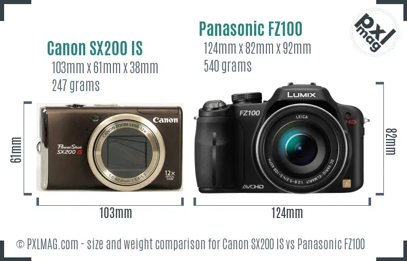 Canon SX200 IS vs Panasonic FZ100 size comparison