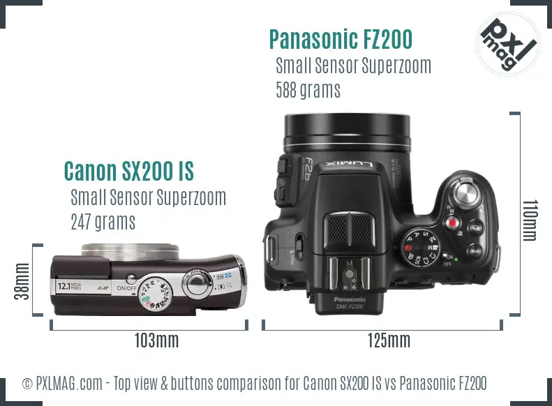 Canon SX200 IS vs Panasonic FZ200 top view buttons comparison
