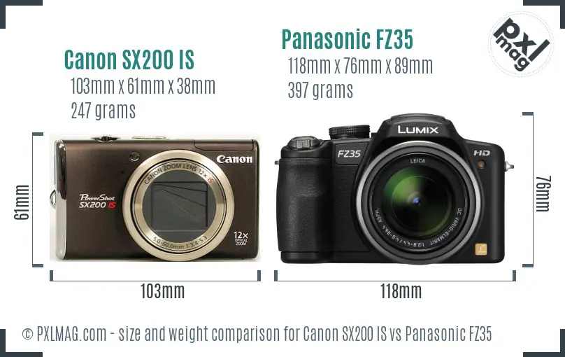 Canon SX200 IS vs Panasonic FZ35 size comparison