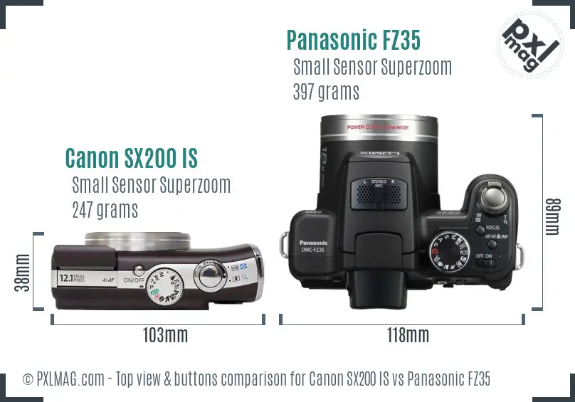 Canon SX200 IS vs Panasonic FZ35 top view buttons comparison