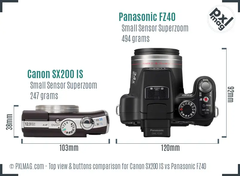 Canon SX200 IS vs Panasonic FZ40 top view buttons comparison