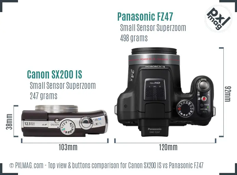 Canon SX200 IS vs Panasonic FZ47 top view buttons comparison