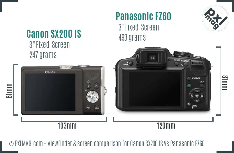 Canon SX200 IS vs Panasonic FZ60 Screen and Viewfinder comparison