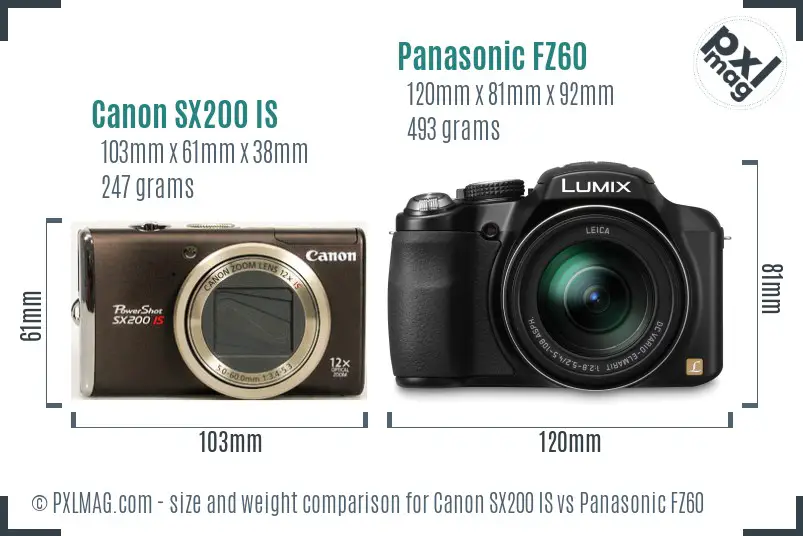 Canon SX200 IS vs Panasonic FZ60 size comparison