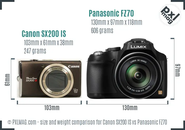 Canon SX200 IS vs Panasonic FZ70 size comparison