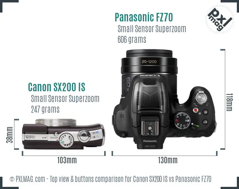 Canon SX200 IS vs Panasonic FZ70 top view buttons comparison