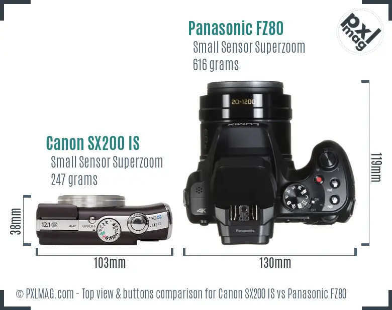 Canon SX200 IS vs Panasonic FZ80 top view buttons comparison