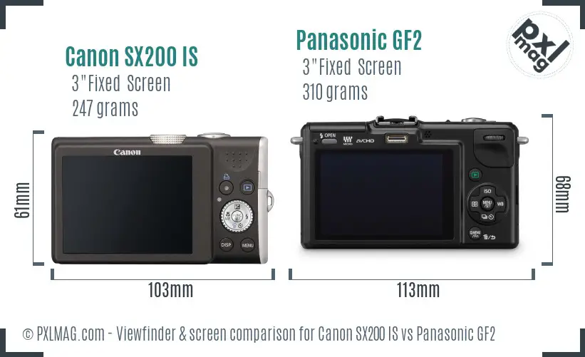 Canon SX200 IS vs Panasonic GF2 Screen and Viewfinder comparison