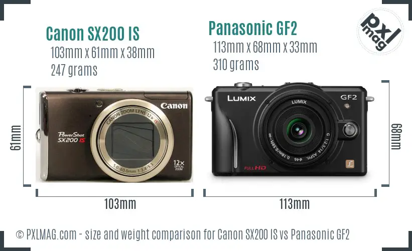 Canon SX200 IS vs Panasonic GF2 size comparison