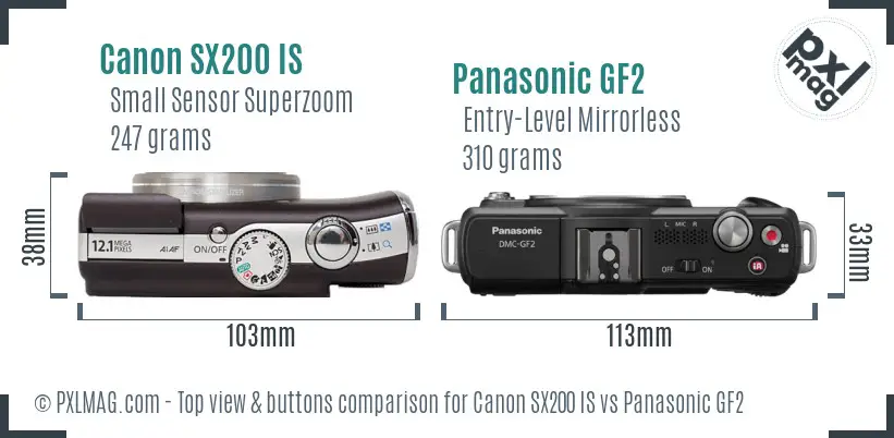 Canon SX200 IS vs Panasonic GF2 top view buttons comparison