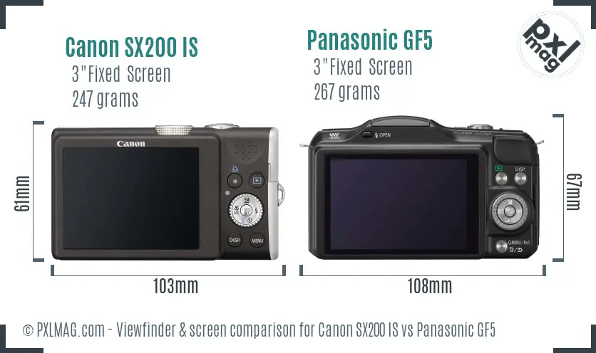 Canon SX200 IS vs Panasonic GF5 Screen and Viewfinder comparison